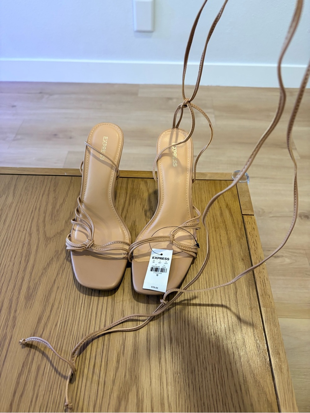 Express Tan Lace-Up Square Toe Heeled Sandals